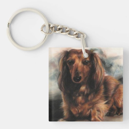 Long Haire Dachshund hond Sleutelhanger (voorkant)