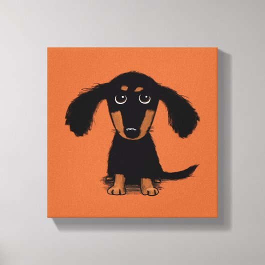 Long Haire Dachshund Puppy Canvas Afdruk (Voorkant)