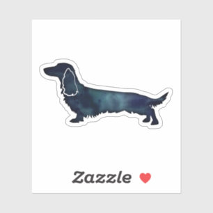 Long Haire Dachshund Silhouette Black Waterverf Sticker