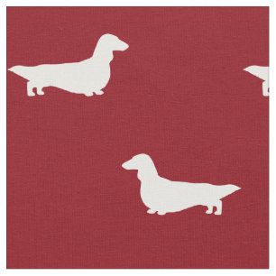 Long Haire Dachshund Silhouettes Red en White Stof