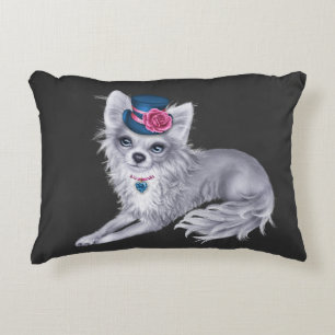 Long Haired Chihuahua Coussin en Casquette avec fl