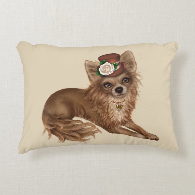 Long Haired Chihuahua Coussin en Casquette avec fl (Devant)