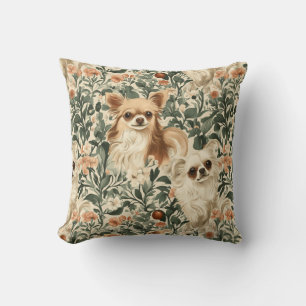 Long Haired Chihuahuas William Morris stijl bloeme Kussen