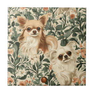 Long Haired Chihuahuas William Morris stijl bloeme Tegeltje