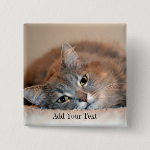 Long Hazard Blue Russian Cat door Shirley Taylor Vierkante Button 5,1 Cm