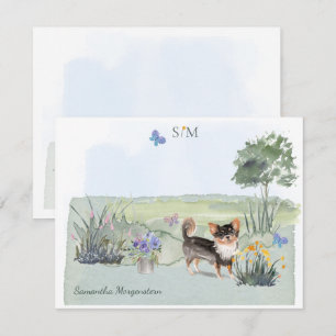 Long Hazard Chihuahua Dog Monogram en naam Notitiekaartje