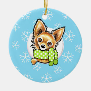 Long Hazard Chihuahua laat het sneeuwen Keramisch Ornament