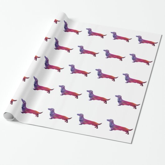 Long Hazard Dachshund Geo Silhouette Paars Cadeaupapier (Uitgerold)