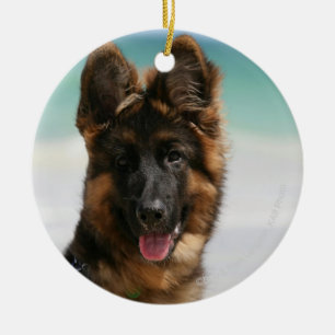 Long Hazard German Shepherd Beach Keramisch Ornament