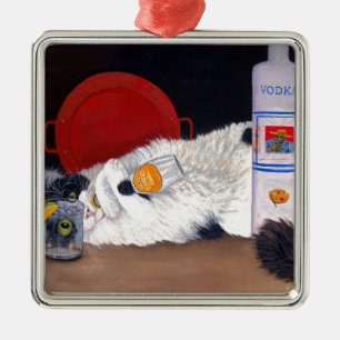 Long Hazard Tuxedo Cat Metalen Ornament