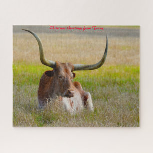 Long Horn Cattle Texas, kerstcadeautjes Legpuzzel