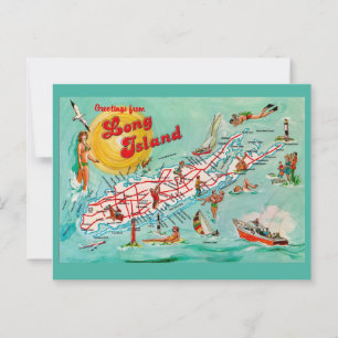 Long Island Geïllustreerde Kaart Ansichtkaart