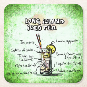 Long Island Iced Drink Recipe Vierkante Kartonnen Onderzetter