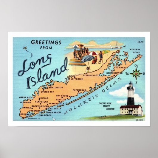  Long Island Kaart 12x18 Afdrukken Poster (Voorkant)