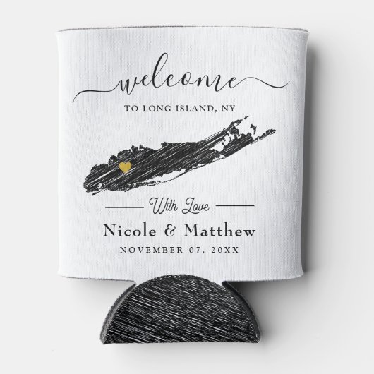 Long Island Kaart New York Minimal Bruiloft Welkom Blikjeskoeler (Voorkant)