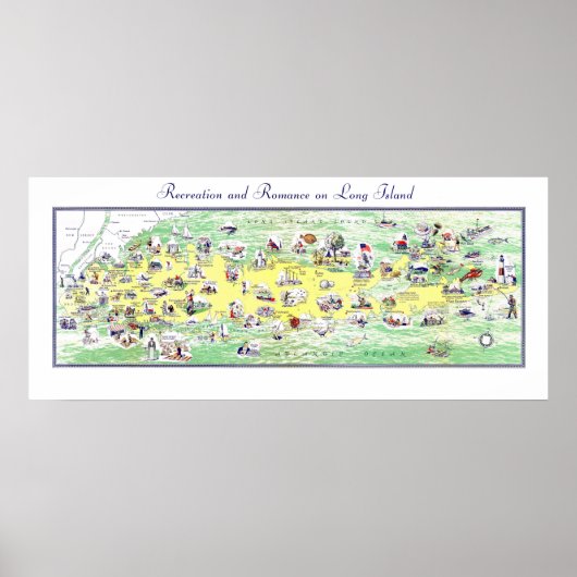 Long Island Map: Miles of Recreation and Romance Poster (Voorkant)