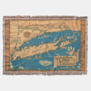 Long Island Map Throw Blanket Deken