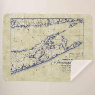 Long Island The Hampton Map Distress Sherpa Deken