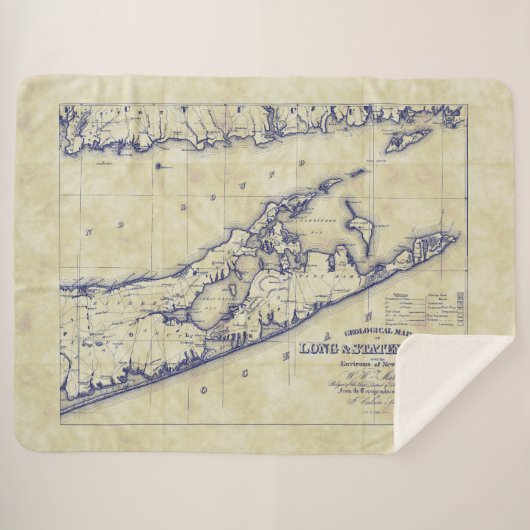 Long Island The Hampton Map Distress Sherpa Deken (Voorkant (horizontaal))