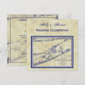 Long Island The Hampton Map Distress SQ Wedding Kaart (Voorkant / Achterkant)