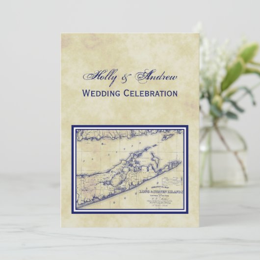 Long Island The Hampton Map Distress VC Wedding Kaart (Staand voorkant)