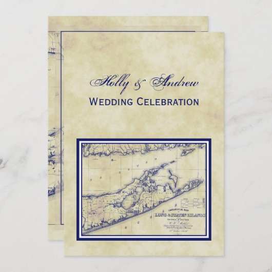 Long Island The Hampton Map Distress VC Wedding Kaart (Voorkant / Achterkant)
