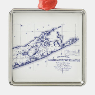 Long Island The Hamptons Map VC Metalen Ornament
