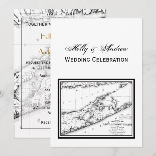 Long Island The Hamptons Map VC Wedding Black Kaart (Voorkant / Achterkant)