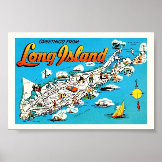 Long Island wenskaart 6x4 Afdrukken Poster (Voorkant)