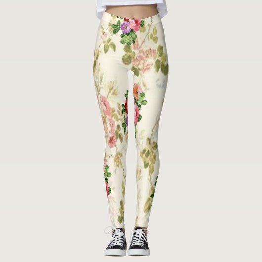 long leggings fleuris adolescent blanc (Devant)