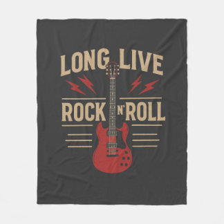 Long Live Rock N' Roll Vintage Electric Guitar Tee Fleece Deken