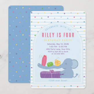 Long-Nosed Elephant & Gifts Birthday Invitation Kaart