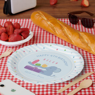 Long-Nosed Elephant & Gifts Birthday Paper Plate Papieren Bordje