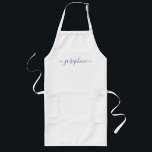 Long Purple Nom de script personnalisé tablier adulte<br><div class="desc">Voici notre Purple Personnalisé Script Name Adult Apron, un choix élégant et élégant pour l'accueil d'ateliers botaniques, de cours de cuisine, ou tout événement où des tabliers personnalisés font des cadeaux délicieux. Cet tablier présente une élégante couleur violet et une police de caractères qui ajoute une touche de sophistication à...</div>