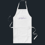 Long Purple Nom de script personnalisé tablier adulte<br><div class="desc">Voici notre Purple Personnalisé Script Name Adult Apron, un choix élégant et élégant pour l'accueil d'ateliers botaniques, de cours de cuisine, ou tout événement où des tabliers personnalisés font des cadeaux délicieux. Cet tablier présente une élégante couleur violet et une police de caractères qui ajoute une touche de sophistication à...</div>
