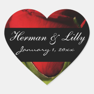 Long Stem Red Rose Personalized Wedding Hart Sticker