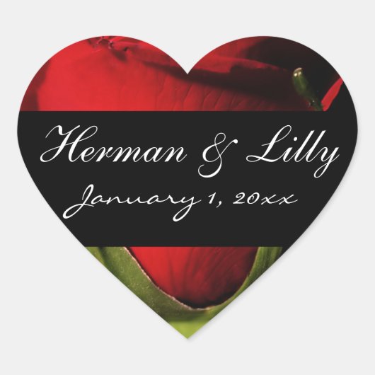 Long Stem Red Rose Personalized Wedding Hart Sticker (Voorkant)