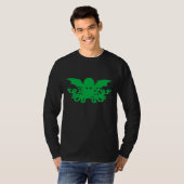 Long T-shirt de douille de Cthulhu - vert + Noir (Devant entier)