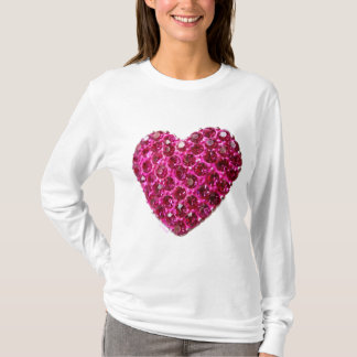 long T-shirt de douille de fausse pierre de coeur