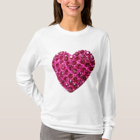 long T-shirt de douille de fausse pierre de coeur (Devant)