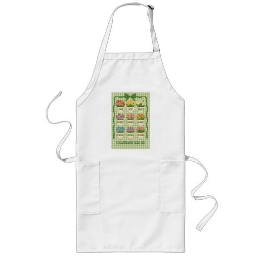 Long tablier de tasse de thé vert et blanc à fleurs (Devant)
