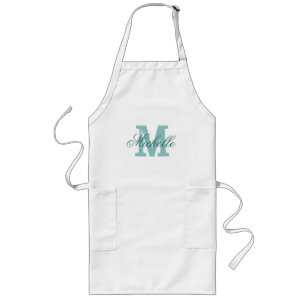 Long Tablier monogramme de nom personnalisé bleu tur