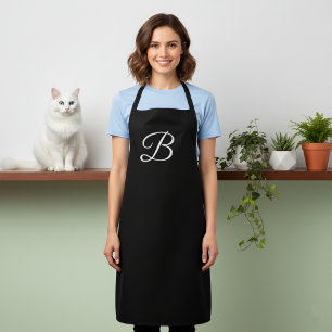 Long tablier noir monogrammé uni