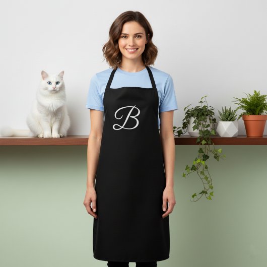 Long tablier noir monogrammé uni