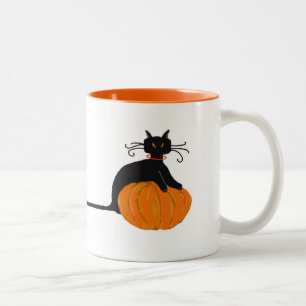 Long Tail Halloween Cat Tweekleurige Koffiemok