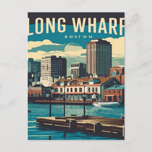 Long Wharf Boston Vintage Briefkaart (Voorkant)