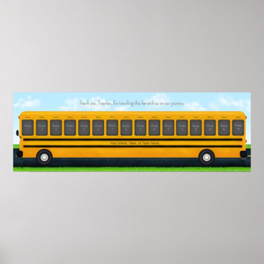 Long Yellow School Bus 16 Photo Custom Keepslag Poster (Voorkant)