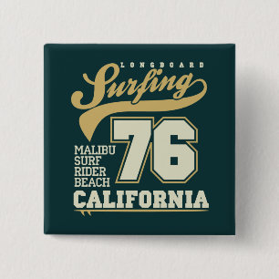 Longbordsurfen Californië 76 Vierkante Button 5,1 Cm
