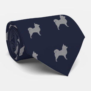 Longhaire Chihuahua Dogs Pattern Blue Stropdas