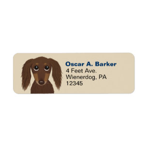 Longhaire Chocolate Dachshund Return Address Etiket